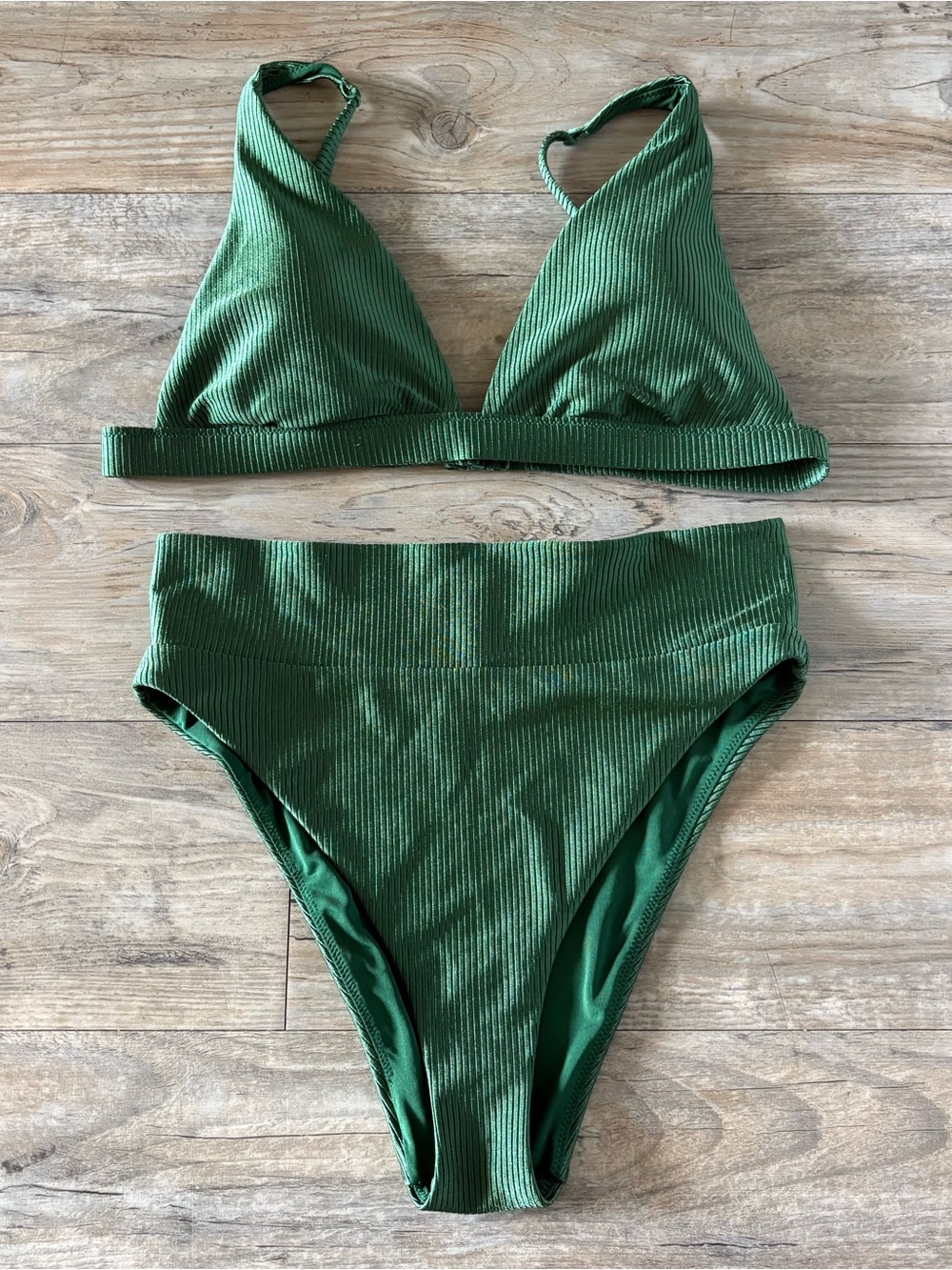 Aerie Women’s Forest Green Shiny Bikini Set Size M/L